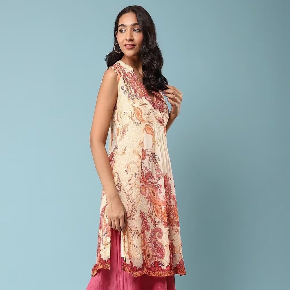 NWT Aarke Ritu Kumar Amelia Kurta Paisley Print Straight Ecru Size XS NEW